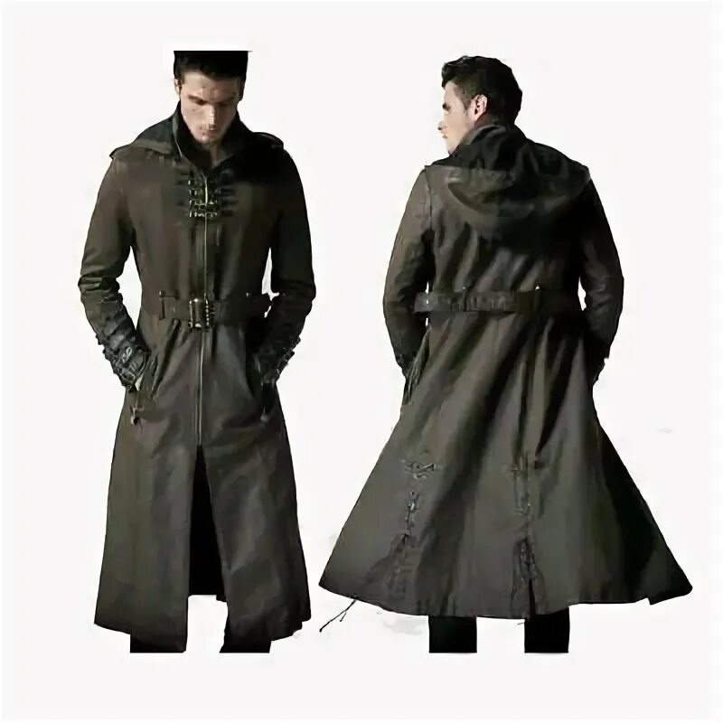 Плащ мужской в стиле милитари MENS REAL LEATHER HOODED COAT MILITARY STEAMPUNK GOTHIC STYLE TRENCH LONG COAT e