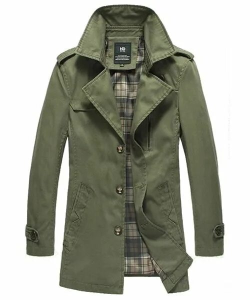 Плащ мужской в стиле милитари Army Green Lapel Single-Breasted Cotton Polyester Slim Mens Trench Coats Mens ou