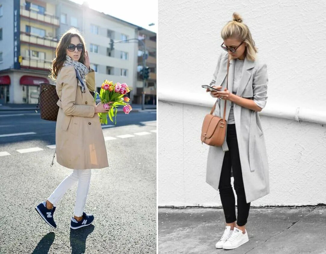Плащ с джинсами и кроссовками фото женщины С чем носить кроссовки: спортивный шик + модные тенденции Мода Стиль Дзен