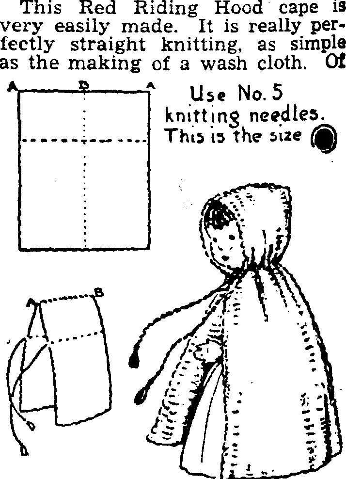 Плащ с капюшоном для куклы выкройка Papers Past Newspapers Press 6 June 1936 DO YOU LIKE KNITTING? Sewing patterns f