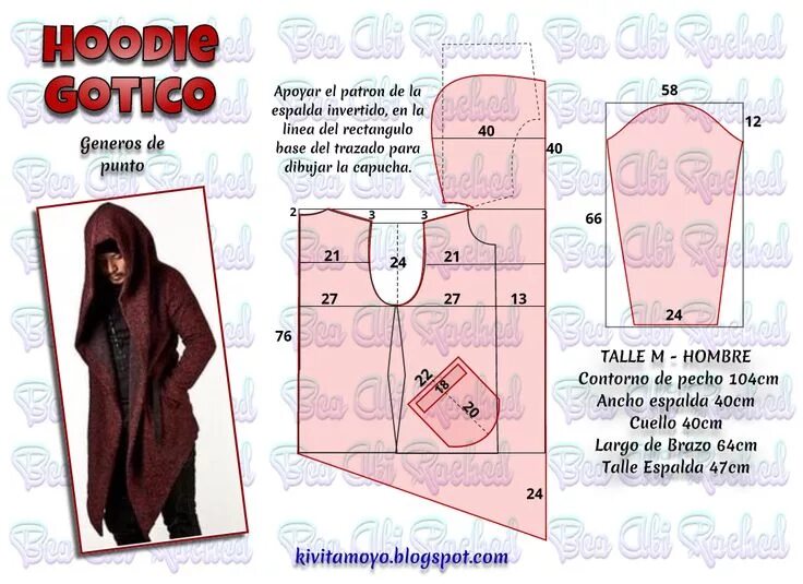 Плащ с капюшоном мужской выкройка Hoodie Gotico - Talle M hombre Patrones de costura, Prendas de vestir de costura