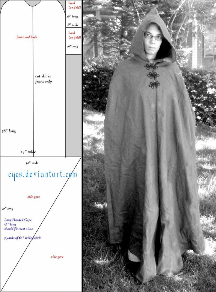 Плащ с капюшоном мужской выкройка Hooded cape, Cape pattern, Pattern
