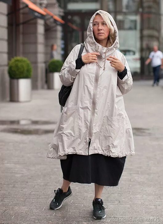 Плащ в стиле бохо женский Плащ серо-бежевый с капюшоном art.240a Плащ, Модные стили, Бохо