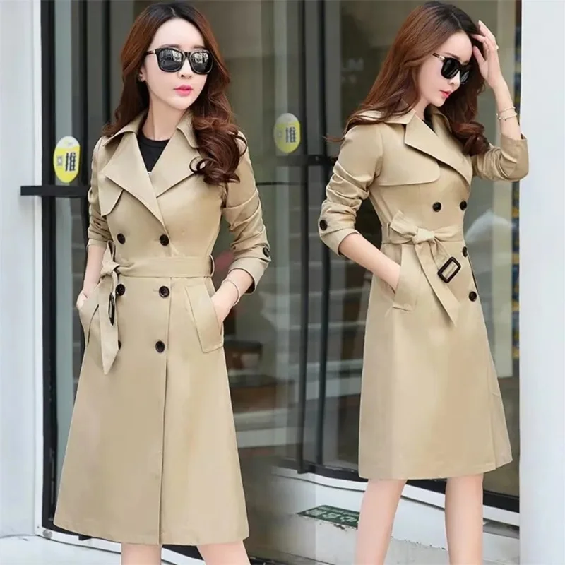 Плащ женский мода 2024 Ветровка женская длинная в британском стиле, весна-осень 2023, новое пальто, кор