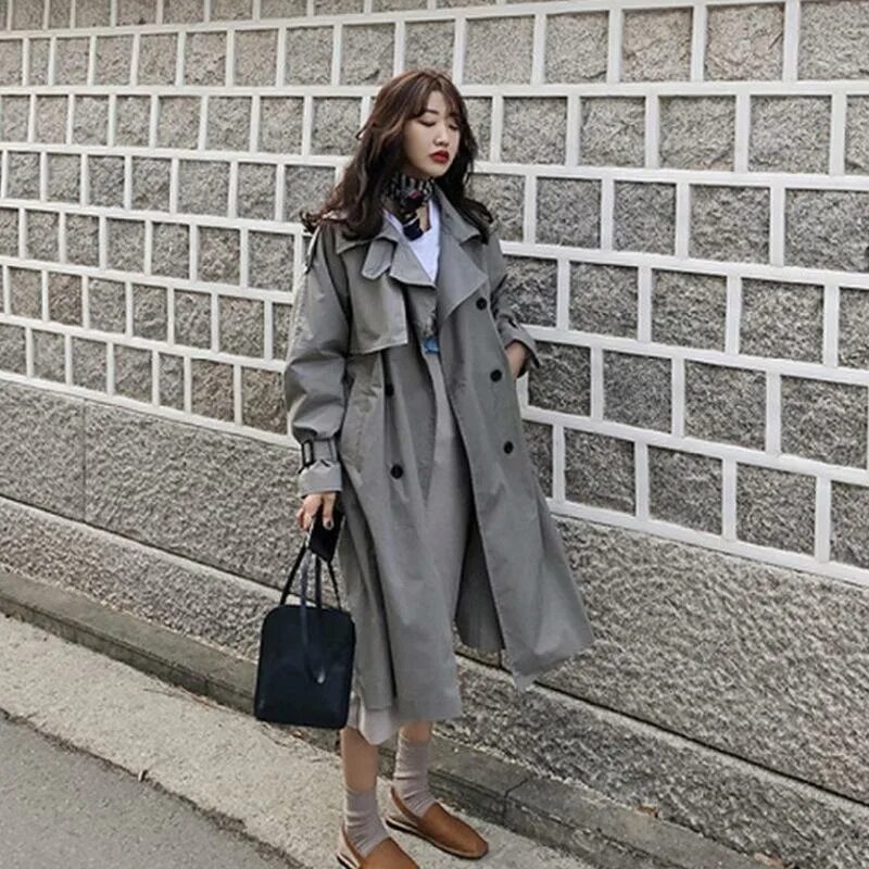 Плащ женский тренд Купить Модный осенне-зимний повседневный хлопковый плащ с поясом, винтажные длин