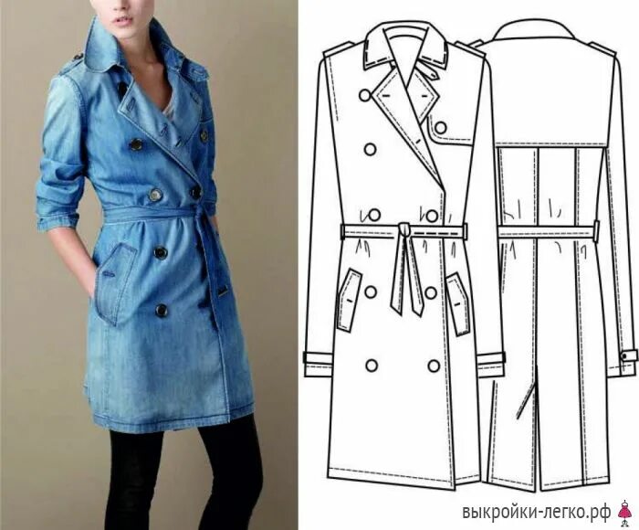 Плащ женский выкройка бесплатно Женский плащ из джинсы Шить просто - Выкройки-Легко.рф Abrigos, Blusa con cuello