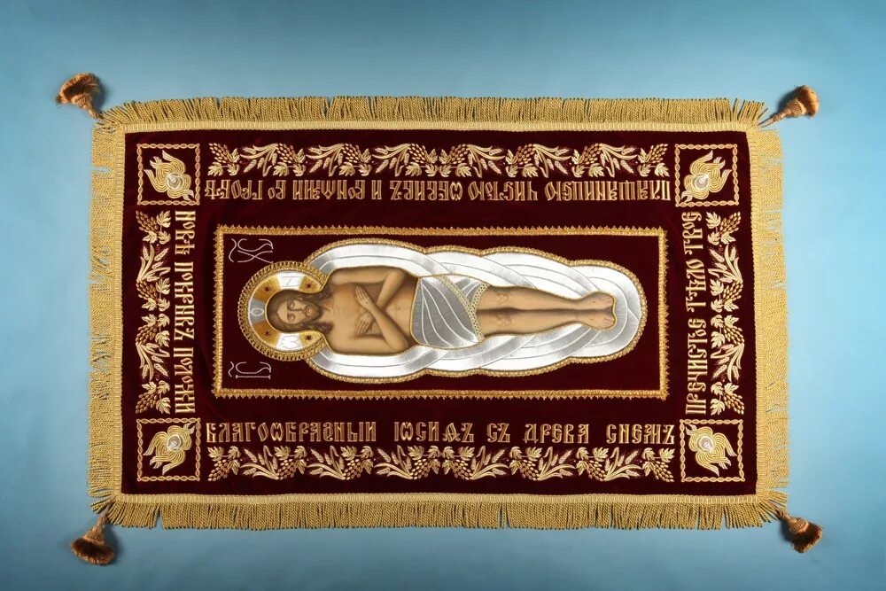 Плащаница фото в храме Плащаница выносная вышивка ам+ручная изображение живопись Спас - купить в интерн