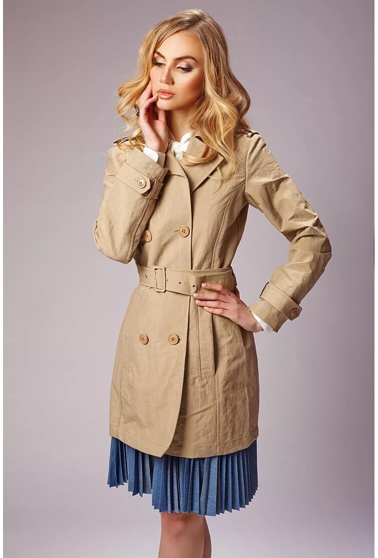 Плащи женские 2024 осень фото Модный женский тренч в стиле милитари HAW942/A23 - песочный
