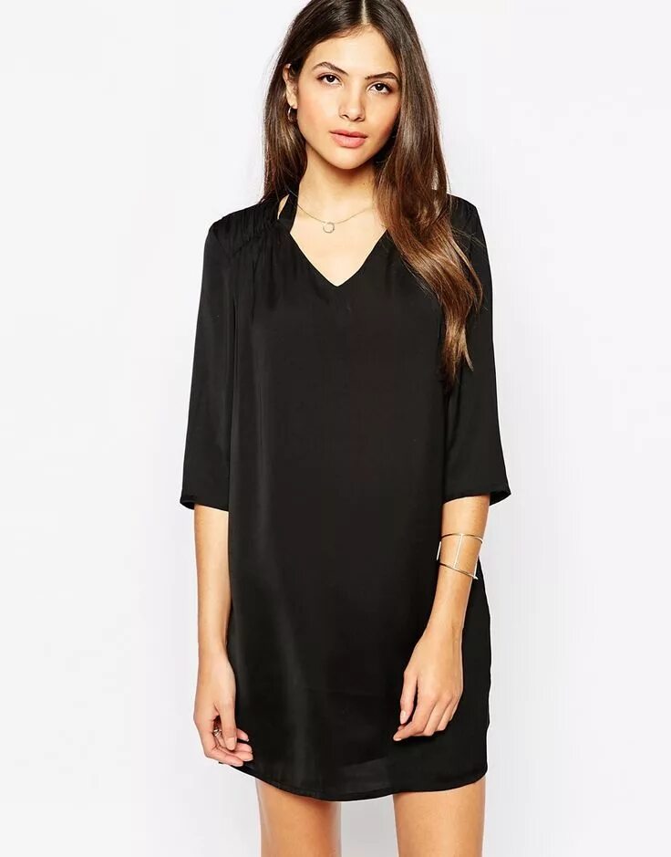 Платье черное прямое фото Vero Moda Slinky Shift Dress With 3/4 Sleeves Latest fashion clothes, Funky fash