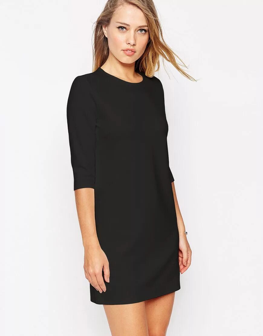 Платье черное прямое фото ASOS Shift Dress in Ponte with 3/4 Sleeves ASOS Asos shift dress, Latest fashion