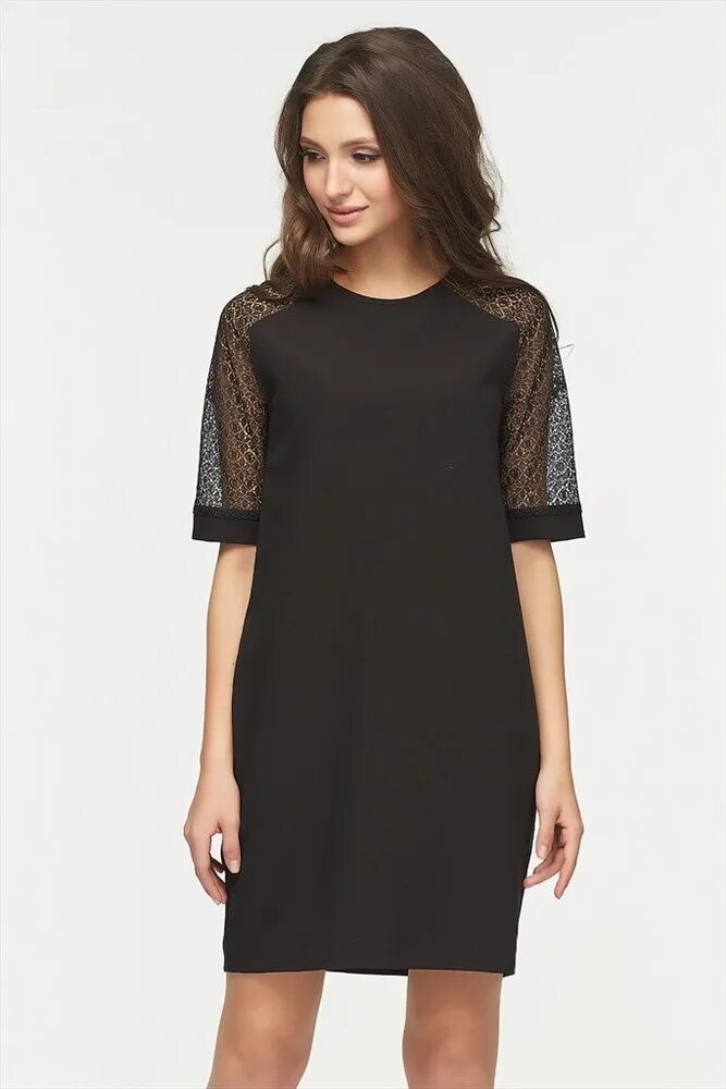 Платье черное прямое фото Платье короткое с кружевными рукавами черное купить, отзывы, фото, доставка - Со