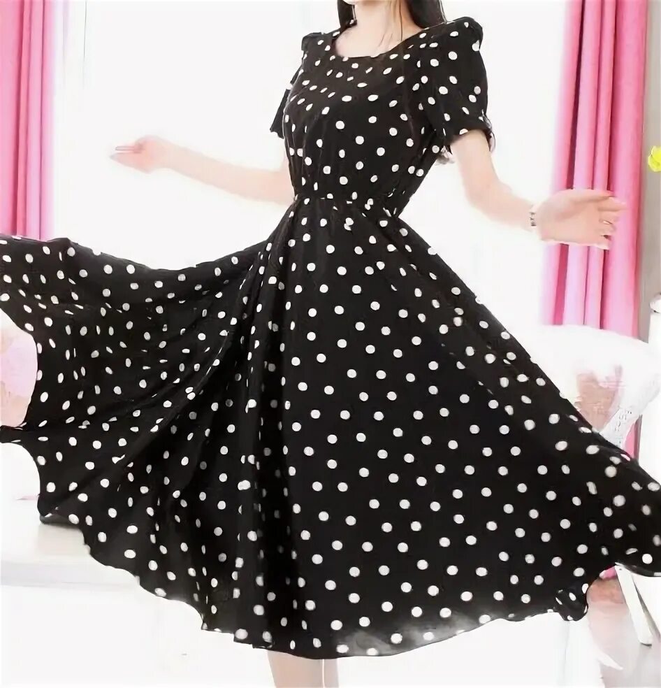 Платье черное в белый горошек фото Polka dot dress I'd Wear That... Dresses, Casual dresses for women, Short sleeve