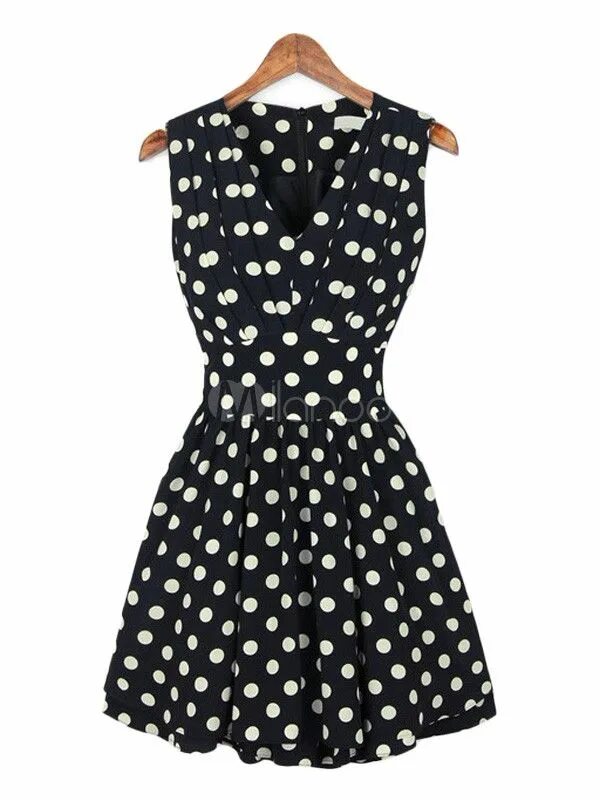 Платье черное в белый горошек фото Sleeveless Polka Dot Chiffon Lovely Woman's Skater Dress - Milanoo.com Style, Fa