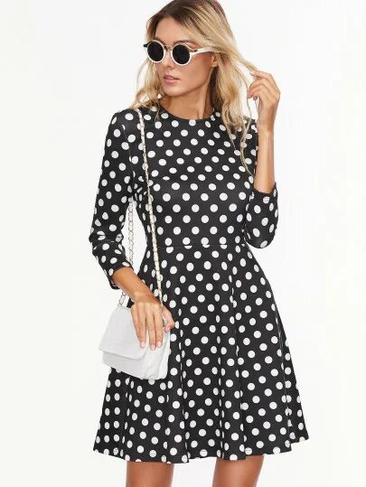 Платье черное в белый горошек фото Белое Шифоновое Платье В Горошек - Platya-snip.ru