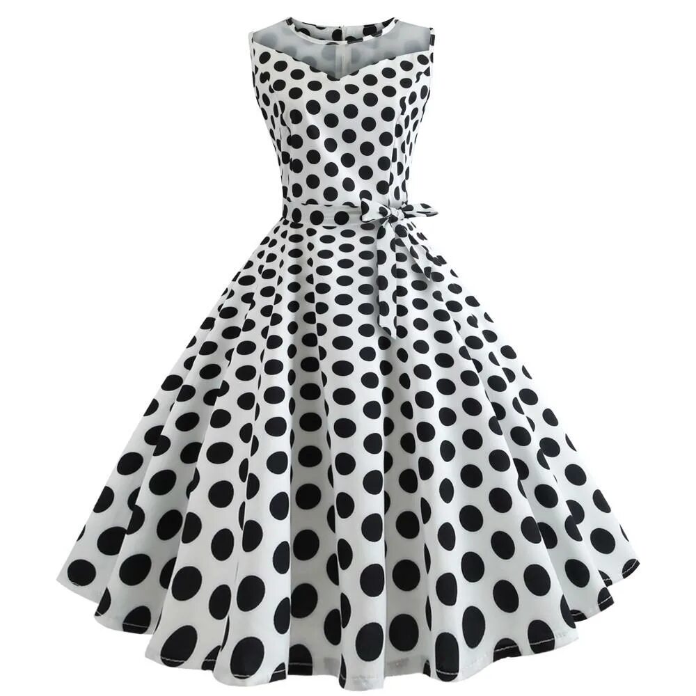 Платье черное в белый горошек фото Hellotocome-женское винтажное сетчатое лоскутное вечернее платье без рукавов с т