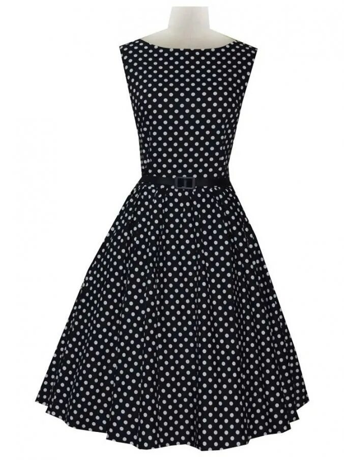 Платье черное в белый горошек фото Audrey Hepburn Style Dress Black Polka Dot Retro Sleeveless Cotton Swi