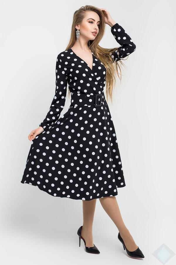 Платье черное в белый горошек фото Платье Айсель Leo Pride (PA2664, черный\бел горох) Платья. Повседневные платья