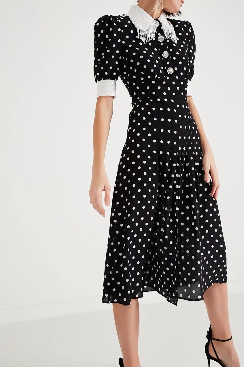 Платье черное в белый горошек фото Черное платье миди в белый горох alessandra rich SPORTLE
