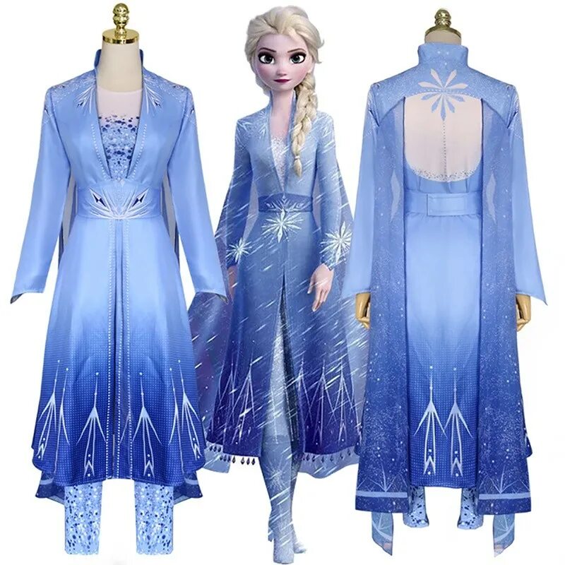 Платье эльзы из холодного сердца фото Frozen II Cosplay Princess Elsa Costume Blue Dress Full Set Halloween