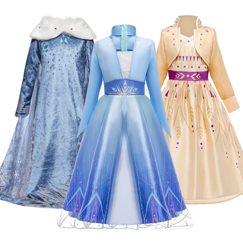 Платье эльзы из холодного сердца фото 2020 Cosplay Snow Queen 2 Elsa Dresses Girls Elsa Costumes Anna Princess Party V