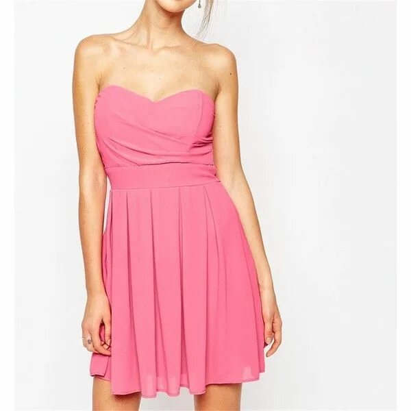 Платье фото Queensroyal Simple Lace Up Ruched Bust Strapless Short Bridesmaid Party Amazon.c