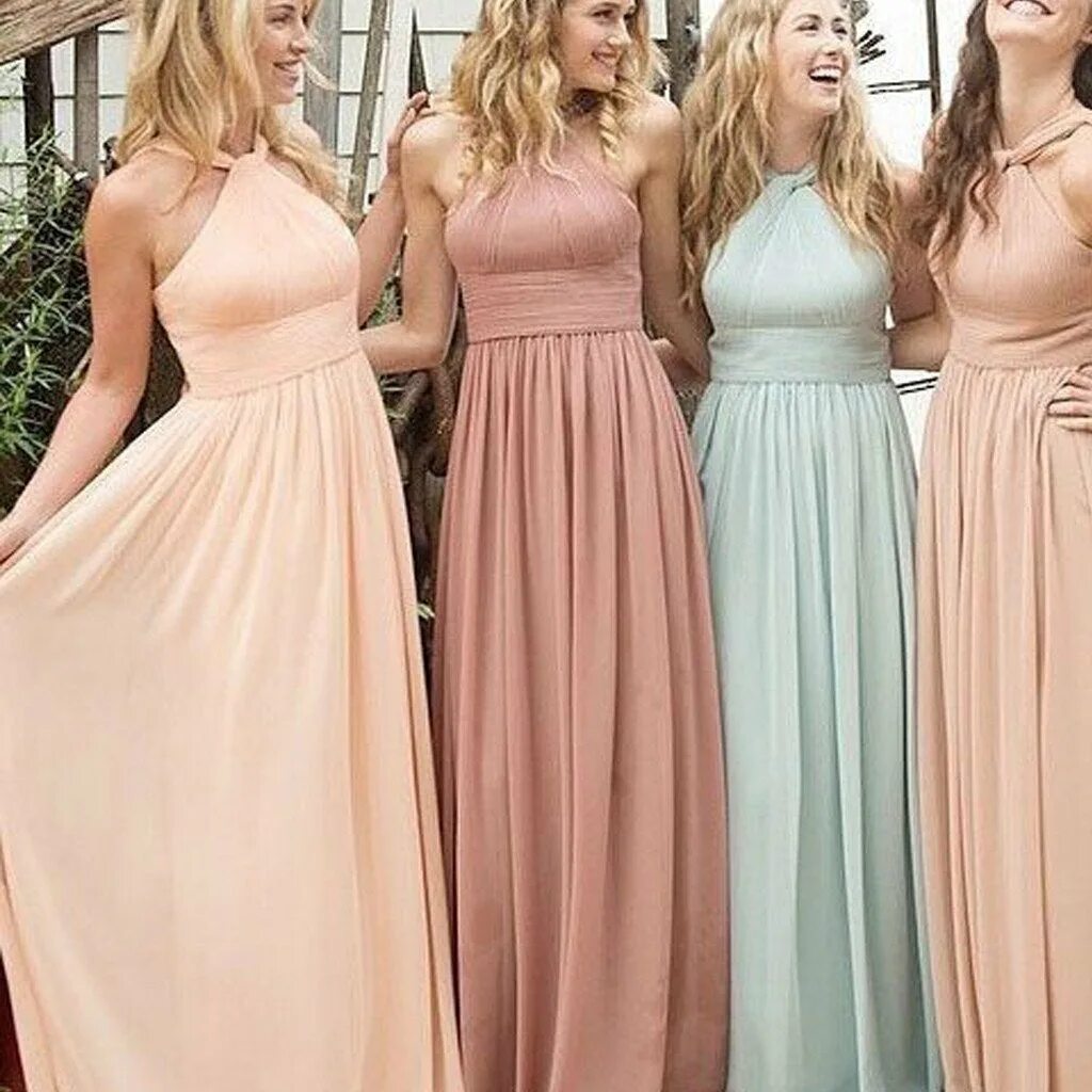 Платье фото дня Pastel Long Halter Neck Bridesmaid Dresses Robe de Demoiselle D'honneur