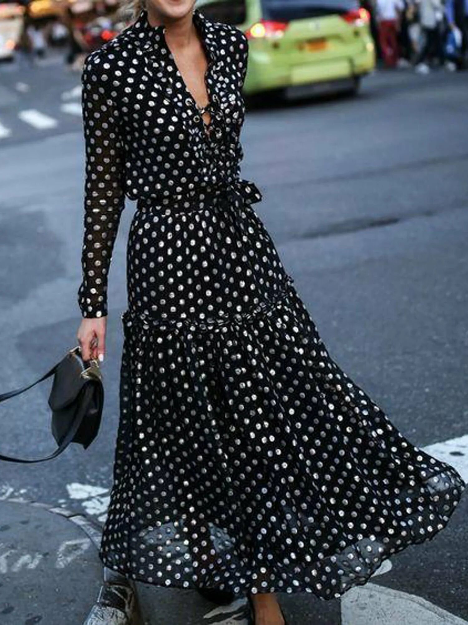 Платье фото дня citgeett - Women Long Sleeve Polka Dot Printed Maxi Dress Cocktail Party Shirt D