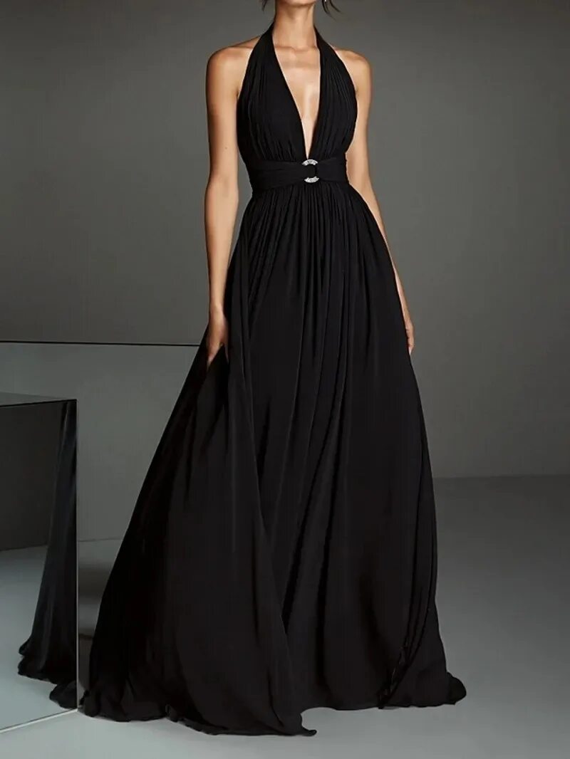 Платье фото новые модели Шифоновое платье с открытой спиной, без рукавов, с лямкой на шее AliExpress