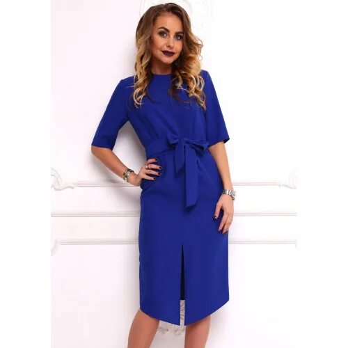 Платье фото в екатеринбург Ярко-синее платье с углом спереди АП175-4