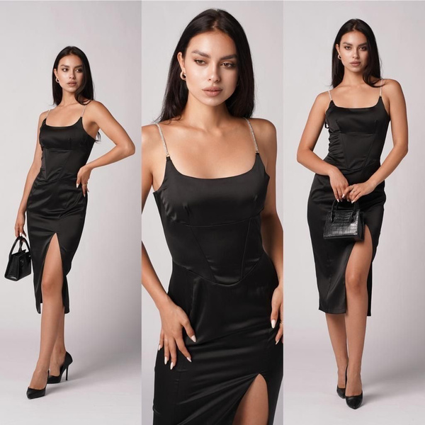 Платье фото в екатеринбург Платье чёрное вечернее на лямках, корсет на талии, атлас стразы, платье красивое