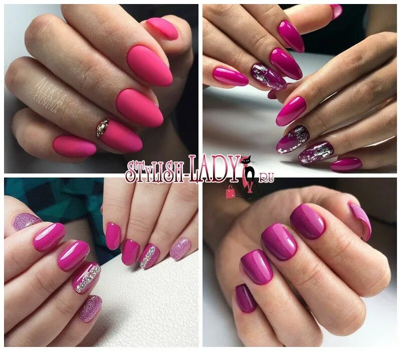 Платье фуксия маникюр цвета Маникюр цвета фуксии с дизайном, блестками и другим декором