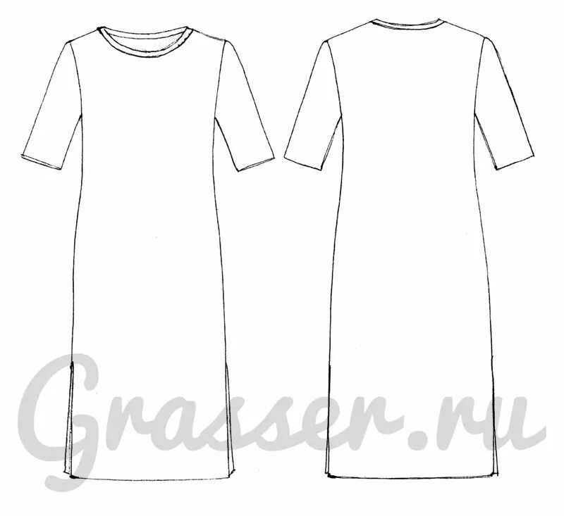 Платье футболка выкройка бесплатно T-shirt dress, pattern № 609 buy on-line