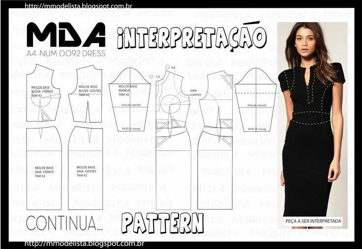 Платье футляр выкройка размер A4 NUM 0092 DRESS Padrões de vestuário, Padrões de costura fáceis, Modelista