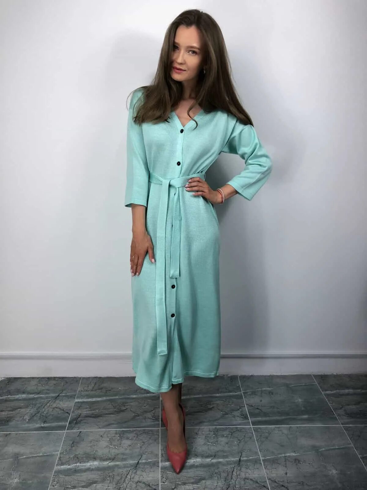 Платье халат фото Платье халат на пуговицах - купить в интернет-магазине вязаной одежды Shapar