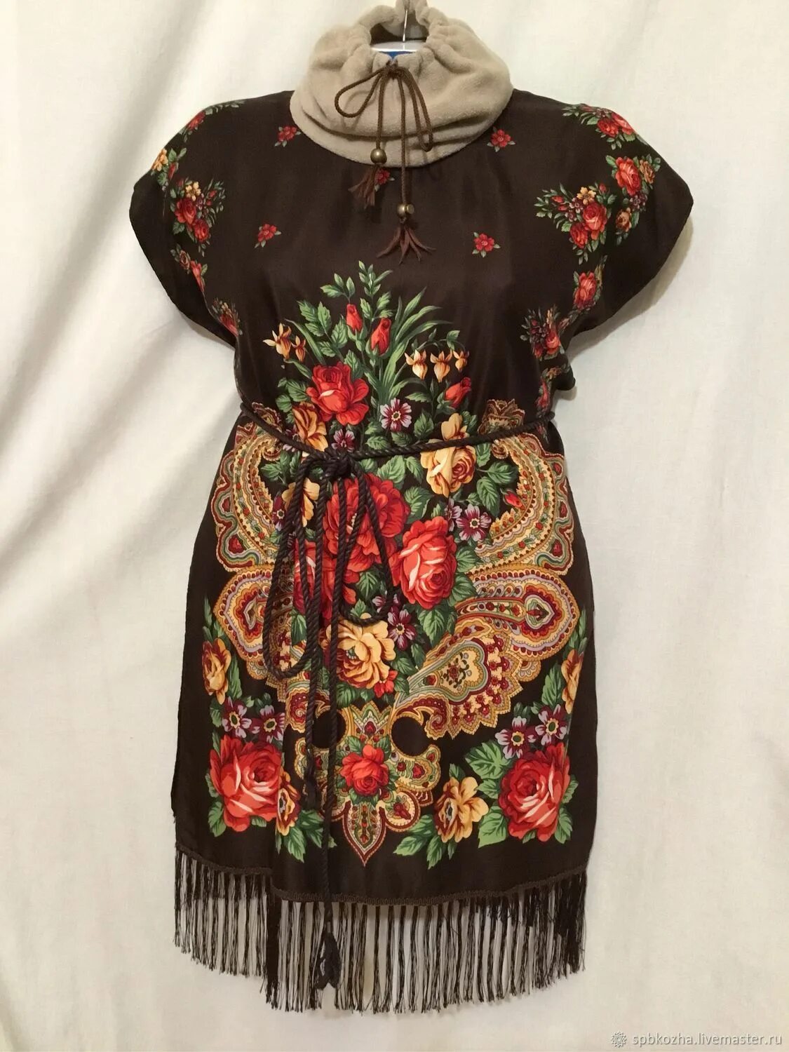 Платье хохлома женское в стиле Платья: Платье Туника в Павловопосадском стиле Хохлома Платья, Платье с коротким