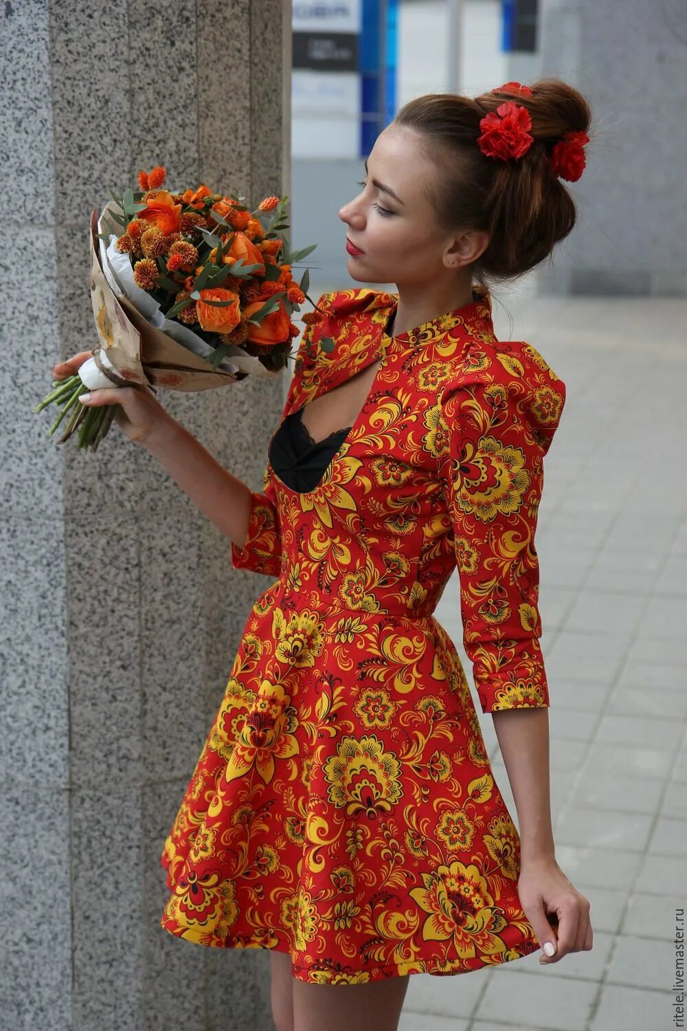 Платье хохлома женское в стиле Всегда в моде. Расписная мебель, посуда и матрешки