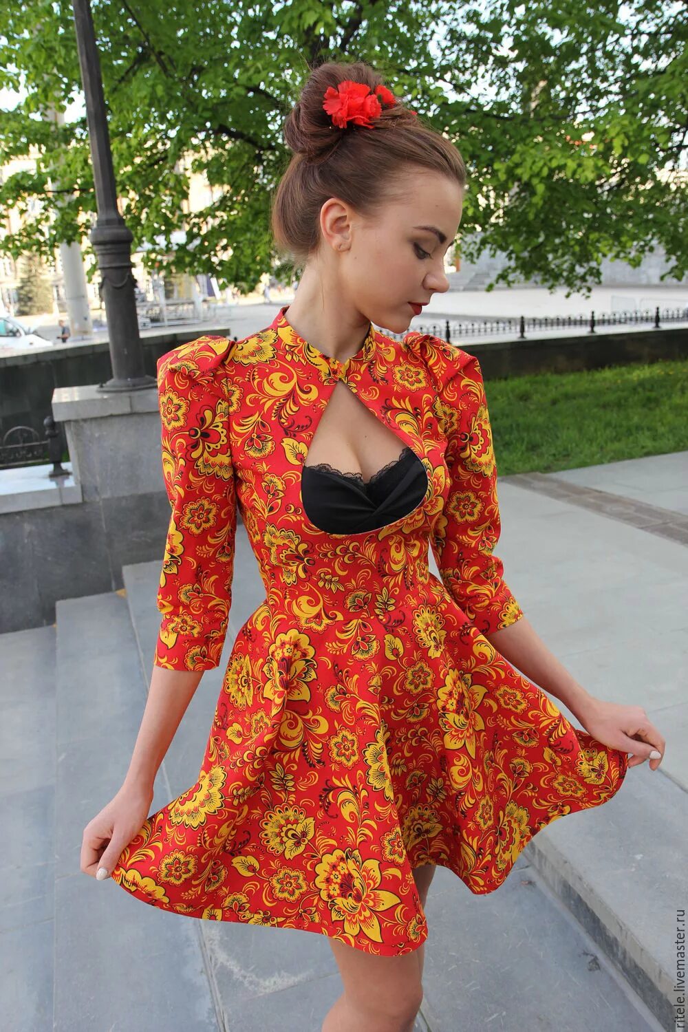 Платье хохлома женское в стиле Платье "Хохлома" - заказать на Ярмарке Мастеров - 95ZTYBY Платья, Москва