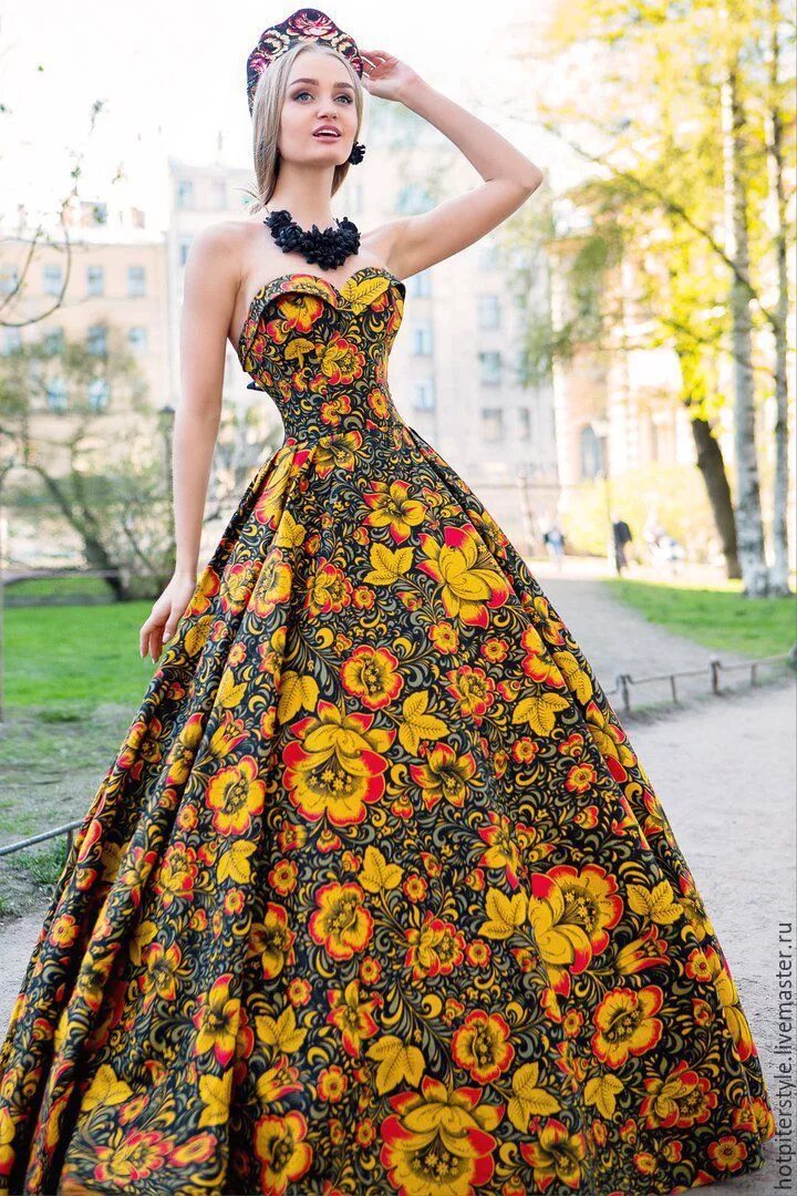 Платье хохлома женское в стиле Купить Вечернее платье в Русском стиле - платье для Королевы - платье в русском 