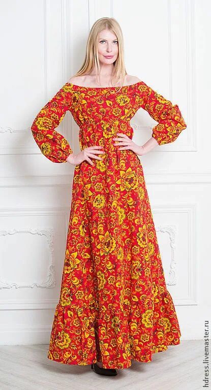 Платье хохлома женское в стиле Платье "Русские узоры" красное - заказать на Ярмарке Мастеров - 3HPB9RU Платья, 