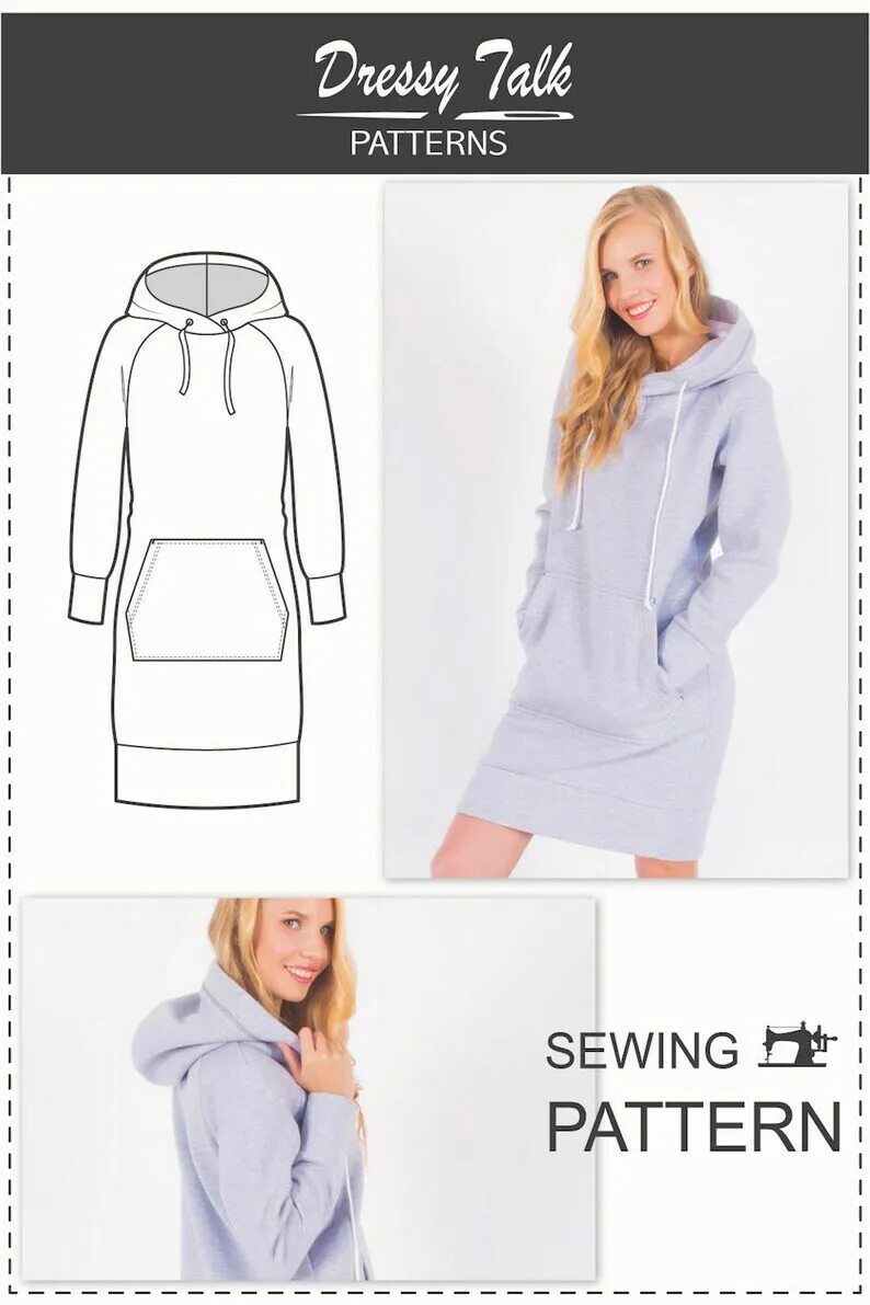 Платье худи с капюшоном выкройка Sweatshirt Dress Sewing Pattern Knit Dress Pattern Hoodie Etsy