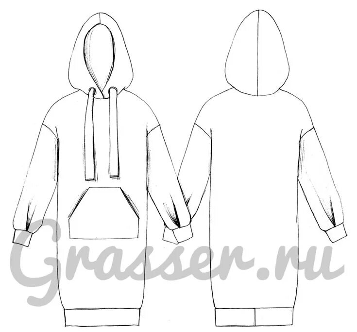 Платье худи выкройка Платье-худи, выкройка № 569 купить on-line Выкройки, Платья, Шитье