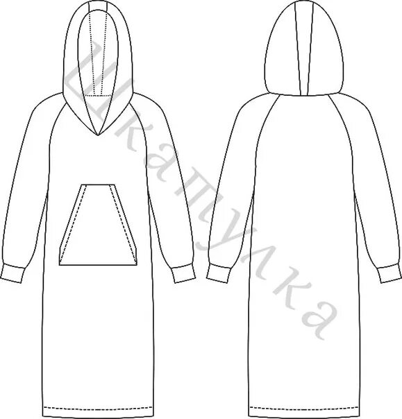 Платье худи выкройка бесплатно Выкройка трикотажного платья с капюшоном Размер 40 - 66 Весь размерный ряд в ист