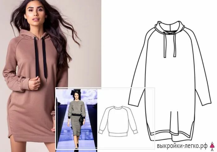 Платье худи выкройка бесплатно Выкройка платья-худи Шить просто - Выкройки-Легко.рф Выкройка платья, Пошив женс