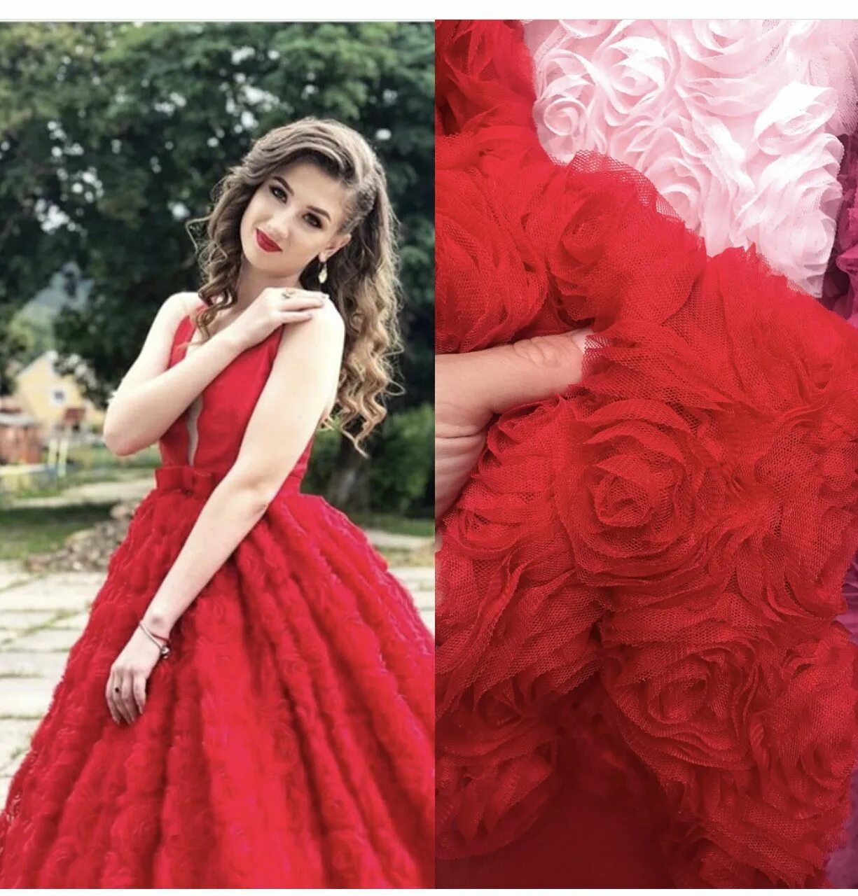 Платье роза фото Платье из объемных роз, ткань розы 3д