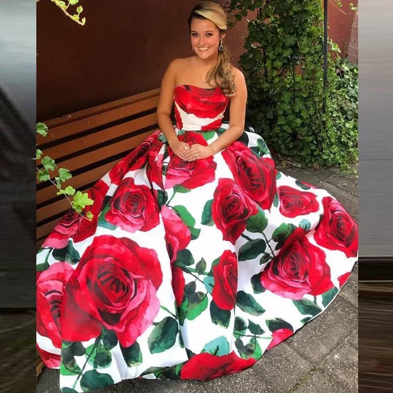 Платье роза фото Сексуальное красное вечернее платье с цветочным принтом, элегантное сатиновое ве