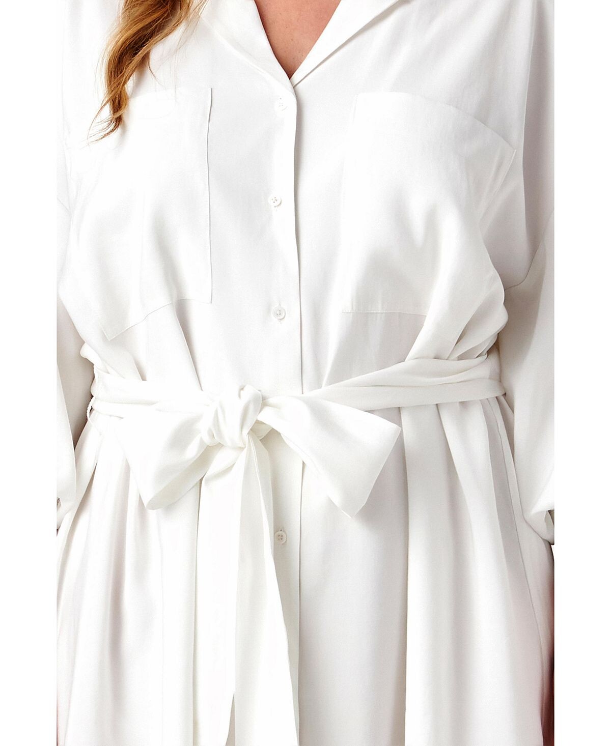 Платье рубашка 2024 фото Женское платье-рубашка с поясом и рукавами-блузонами endless rose, белый - купит