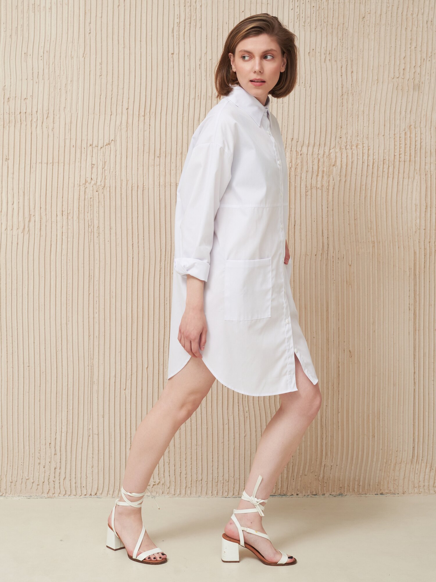 Платье рубашка 2024 фото Платье-рубашка хлопок, оверсайз, до колена, карманы, размер 42-28, белый - купит