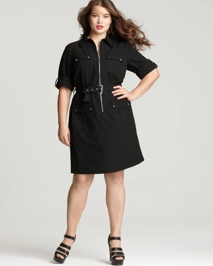 Платье рубашка для полных женщин фото MICHAEL Michael Kors Plus Size Roll Sleeve Belted Shirt Dress Women - Plus Size 
