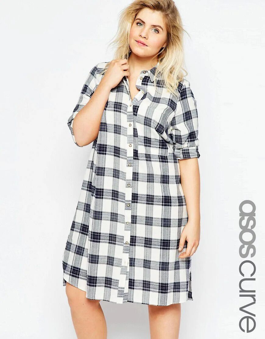 Платье рубашка для полных женщин фото ASOS CURVE Shirt mini dress In Check ASOS Latest fashion clothes, Fashion, Plus 