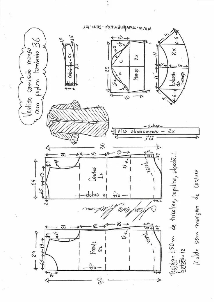 Платье рубашка с длинным рукавом выкройка Шитье простые выкройки простые вещи Vestido camisa, Costurar blusas, Camisa sem 